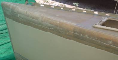 Starboard bows, showing the old repair job & hull/deck joint line