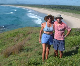 Sue and Jon on the cliffs over Iluka Beach, NSW