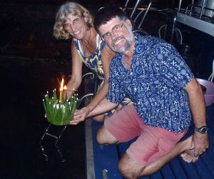 Sue & Jon launch their "krathong", Ao Chalong, Phuket, Thailand