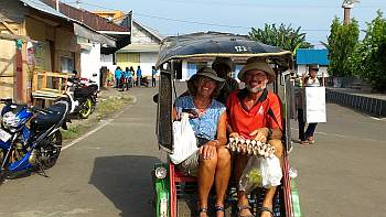 Morotai's public transport is an ojek, a cycle trishaw