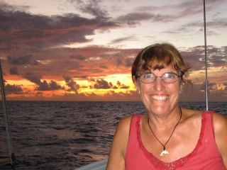 Sue at sunset on the Indian Ocean