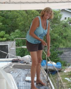 Sue unties the lifeline netting