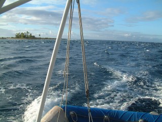 A typical narrow Tuamotu Pass with its rips and current