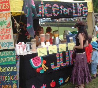 Typical drinks stand at the monthly market in The Channon