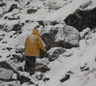 Are we nuts?  Thupten leads the way to Samiti lake, Sikkim, India