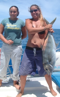 Amanda lands a nice big Brassy Trevally