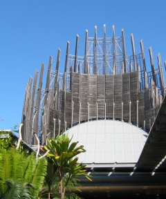 The distinctive architecture of the Tjabaou Cultural Center, Noumea