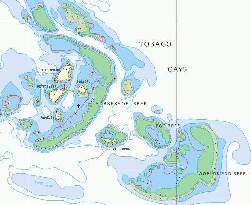 A more detailed map of the Tobago Cays