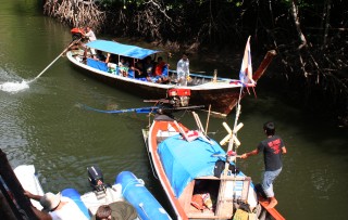 Long-tail boats at Crocodile Cave, Tarutao