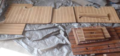 Ocelot's floorboards being prepared for varnish in Golf's workshop