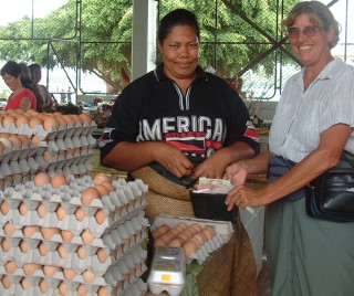 Sue and the egg lady at the Vava'u, Tonga, market.