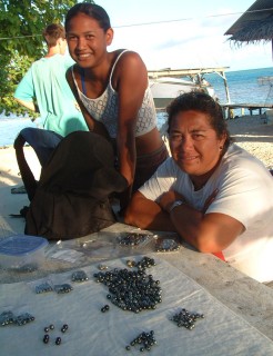 Rose and her adopted daughter Violet, with their pearls for sale