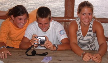 At Jaks: "Water Baby" Ashley in orange, Benny from Tween holding camera